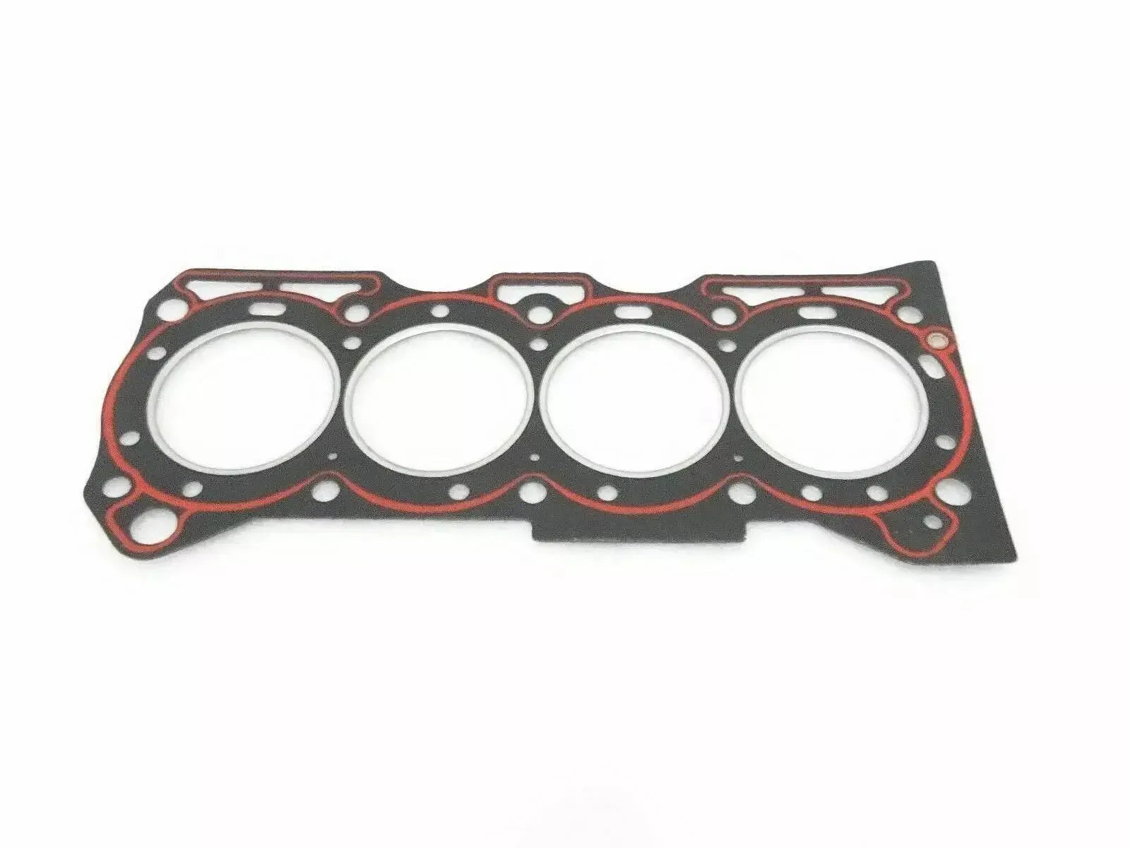 Engine head gasket with four cylinder cutouts, black with red seal rings