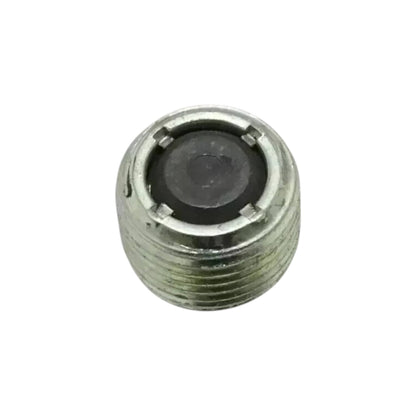 Oil drain plug with black sealing surface, hex drive opening, metal threads
