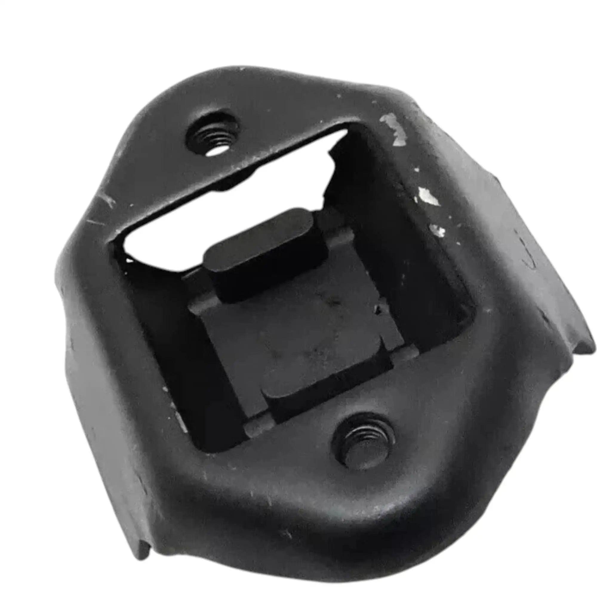 Engine rear transmission mount with open center cavity and two threaded bolt holes