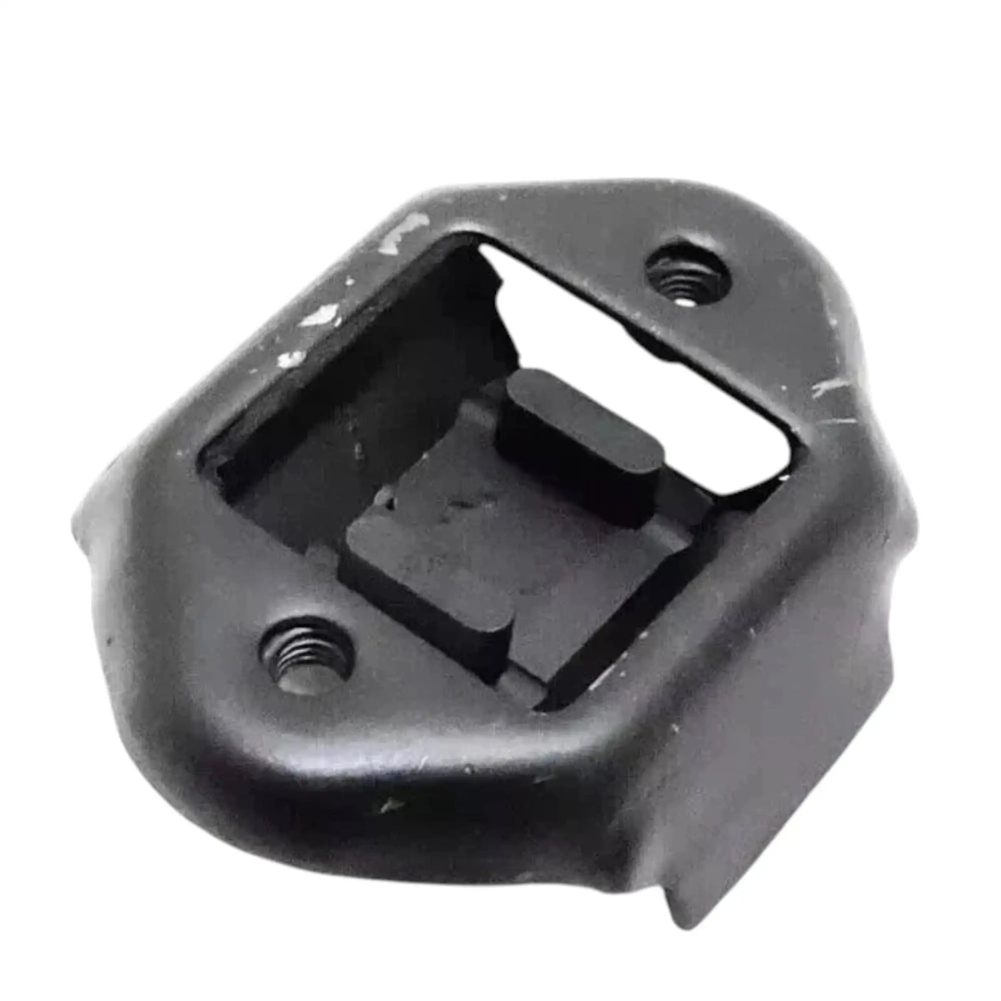 Engine rear transmission mounting in dark rubber with open center bracket and bolt holes