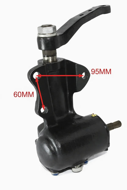 Steering gear box assembly with top lever; shows 60mm and 95mm measurement arrows