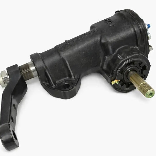 Steering gear box assembly, black housing with mounting bracket and metal input shaft