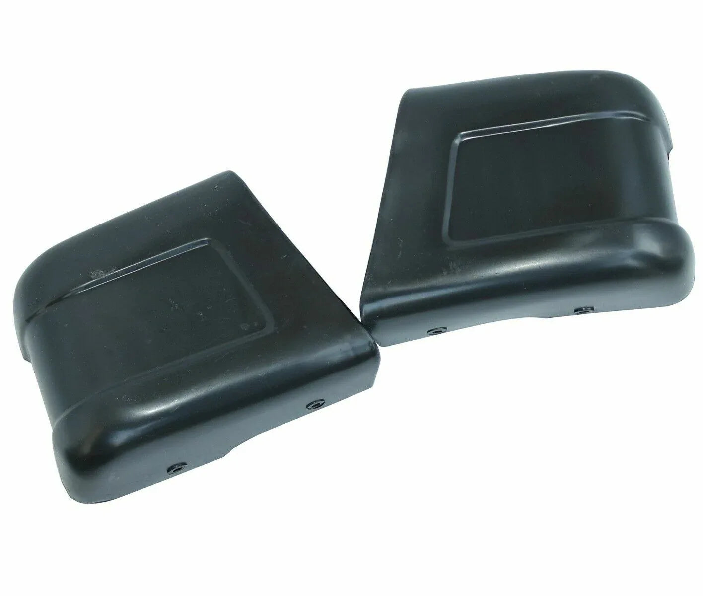 Front bumper protector end covers, black molded plastic with rectangular window