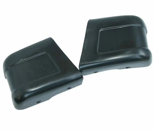 Front bumper protector end covers, black molded plastic with rectangular window
