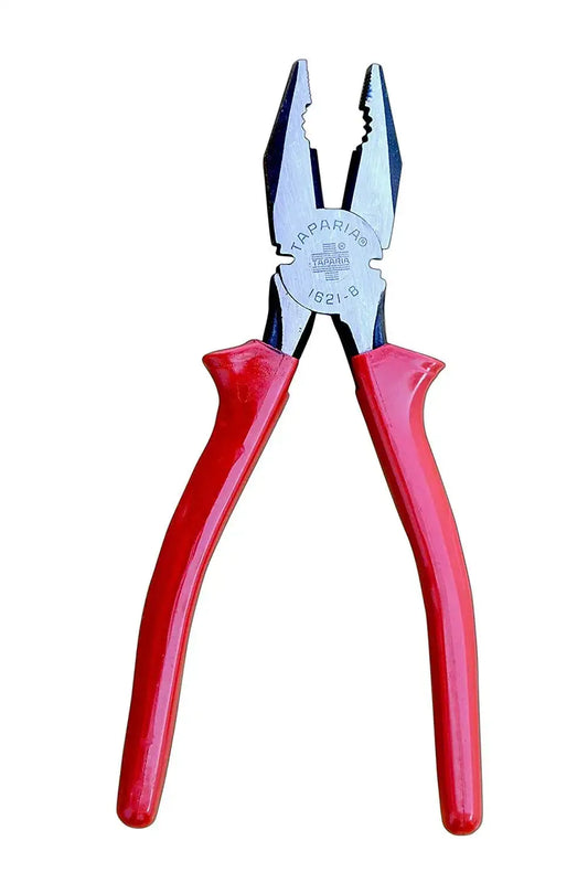 Insulated lineman's pliers with red insulated handles and blue jaws, 210 mm