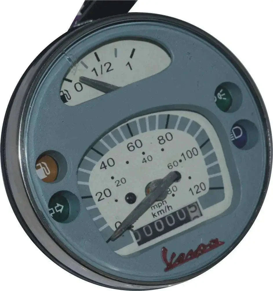 Tachometer gauge, round blue face with km/h scale and needle