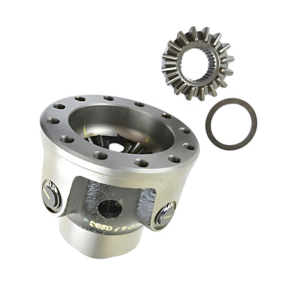 Differential gear kit for telescopic handler, steel, includes a main housing and gear components.