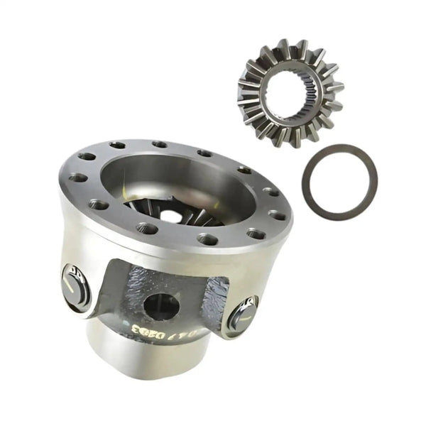 Differential gear kit for telescopic handler, steel, includes a main housing and gear components.