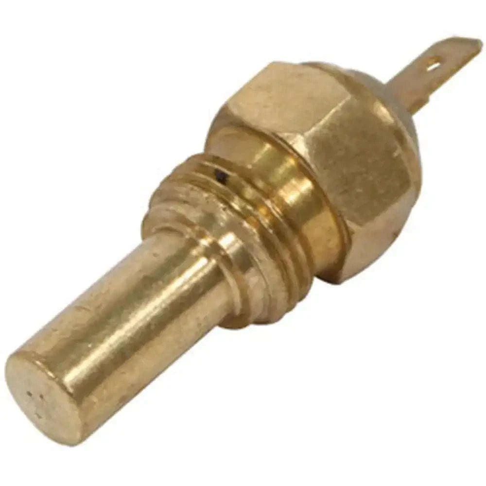 Brass temperature sender sensor with threaded probe and electrical terminal