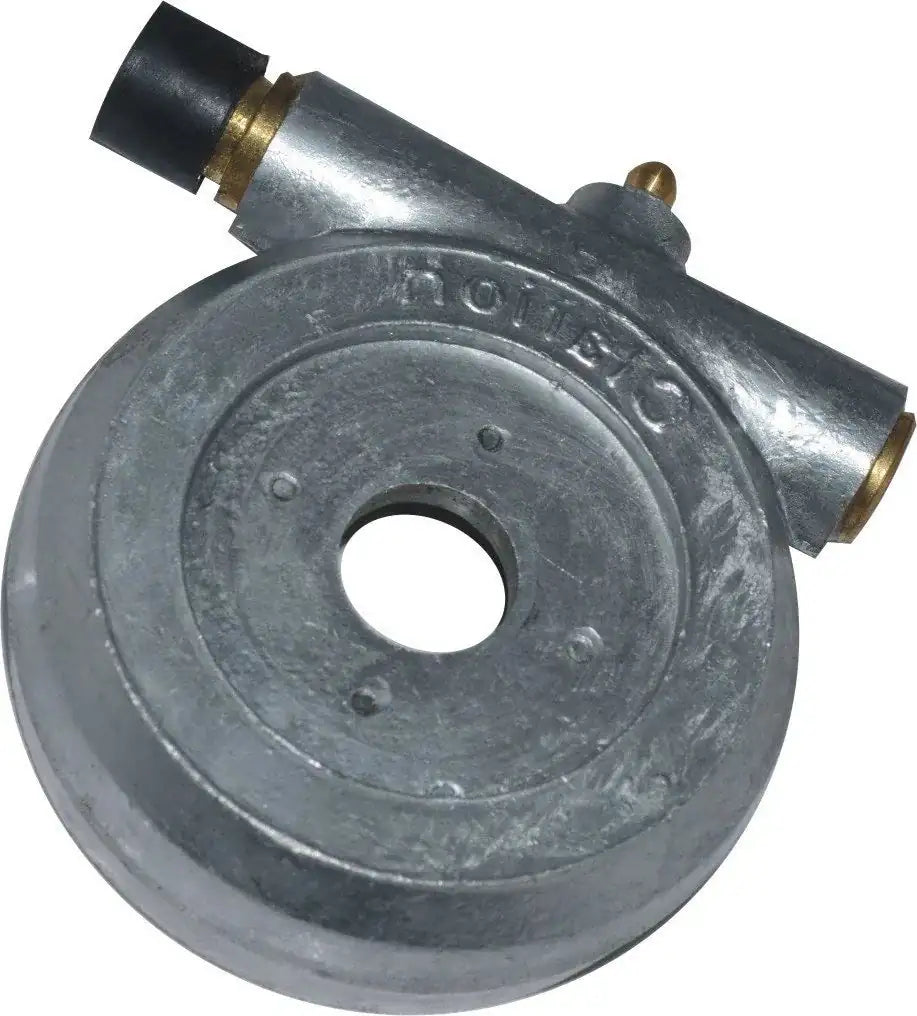 Metal speedometer hub drive, circular housing with central hole and mounting tabs