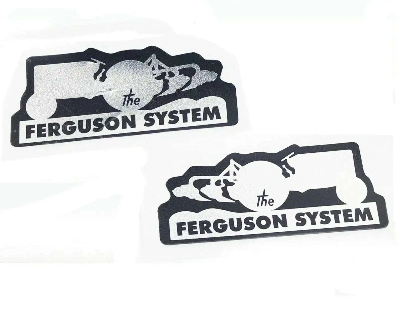 Set of tractor logo stickers, black and white, 'Ferguson System' emblems