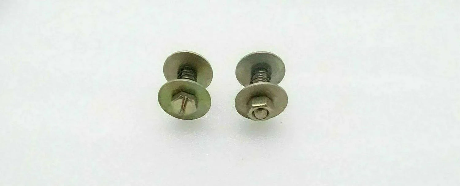 Pair of metal throttle control screw bolts with round heads, light green finish