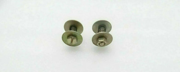 Pair of metal throttle control screw bolts with round heads, light green finish