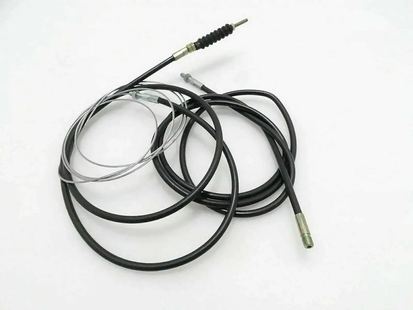 Throttle cable with black wire housing and metal connector tips