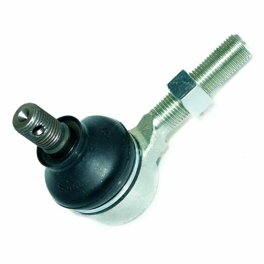 Steering tie rod end with black rubber boot and threaded stud
