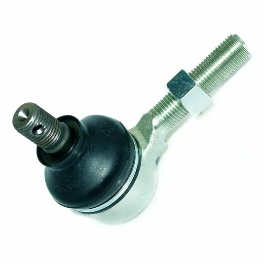 Steering tie rod end with black rubber boot and threaded stud