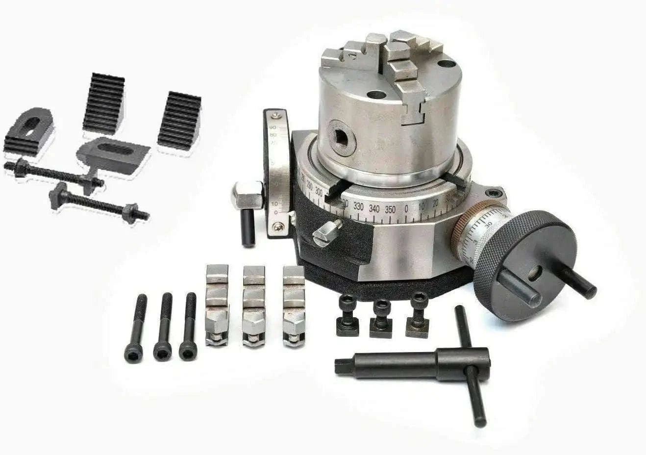 Tilting Rotary Table 4/100mm with 80mm Self Centering Chuck M6 Clamping Kit - StellerGear