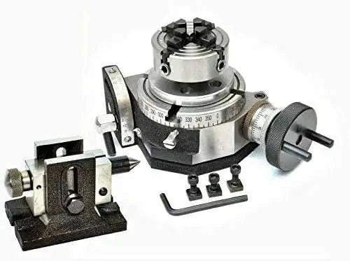Tilting Rotary Table 4 with 65mm Mini Scroll Chuck Single Bolt Tailstock - StellerGear