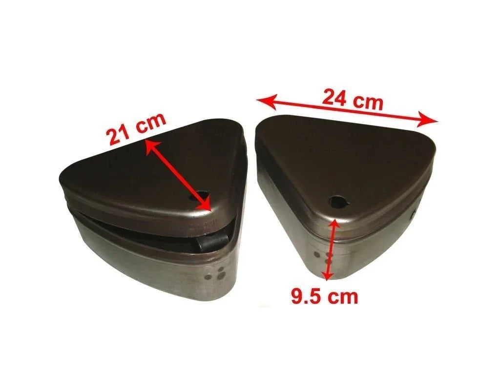Flat lids style tool made of durable metal, 24 cm by 21 cm, ideal for organizing tools and tool boxes.