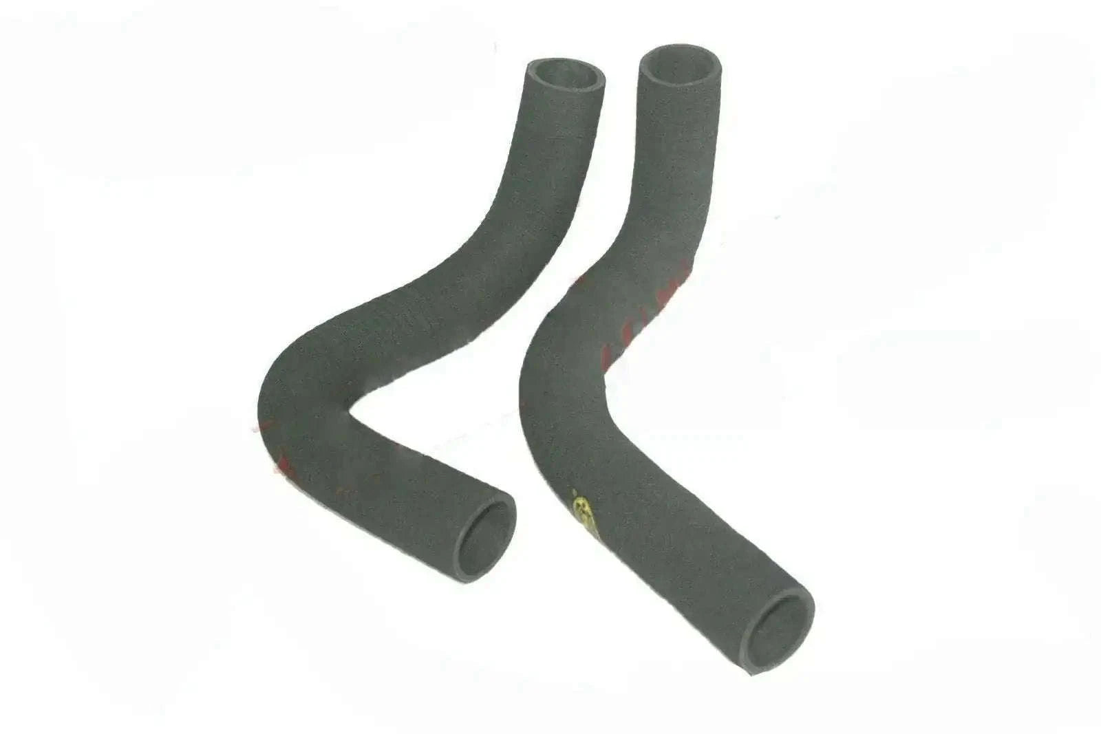Set of 2 dark gray radiator hoses with curved elbows and open ends