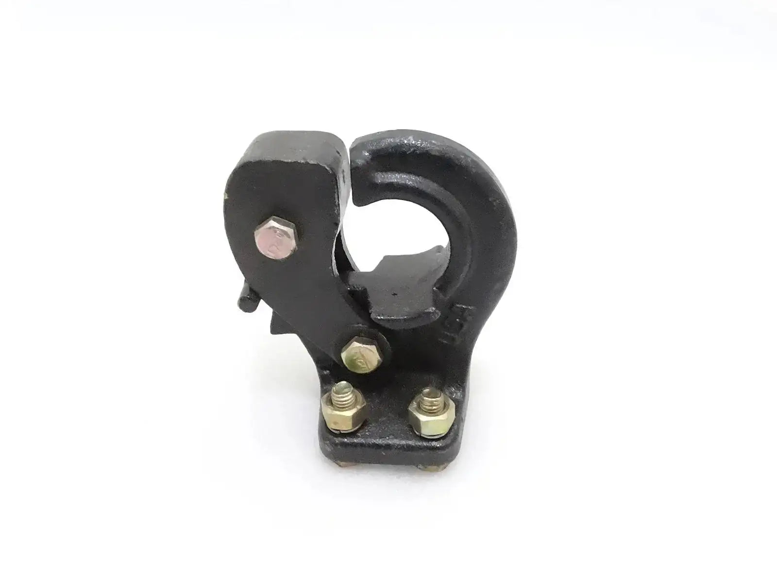 Black metal pintle hitch towing hook with two mounting bolts