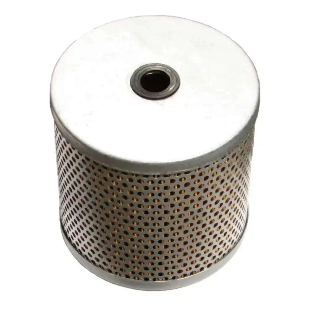Metal oil filter cartridge with perforated mesh sides and central inlet hole