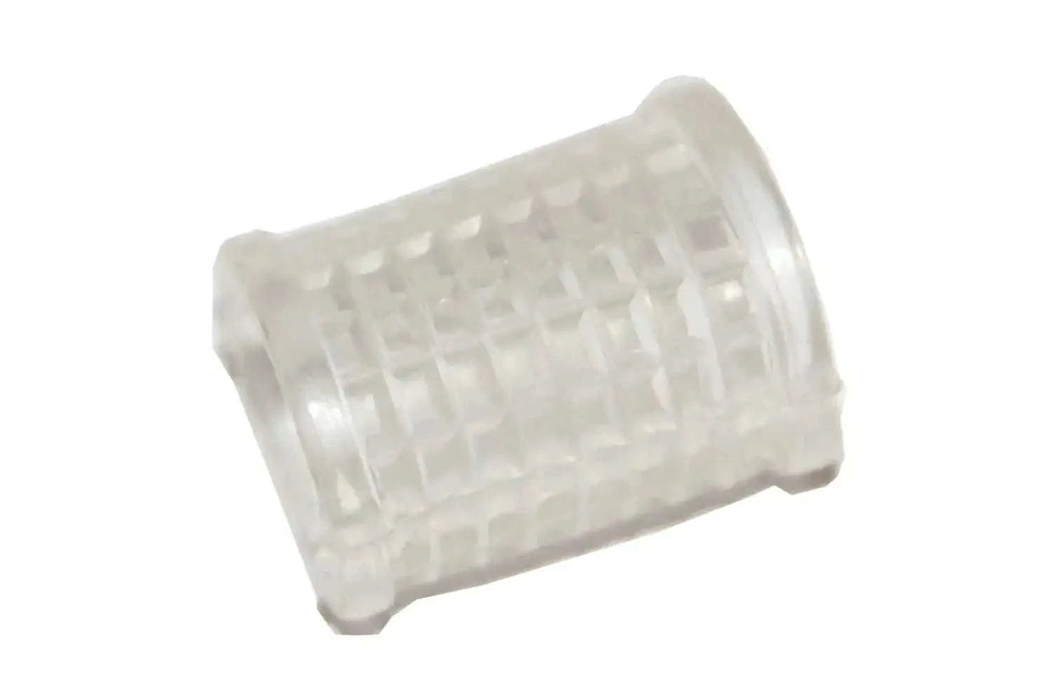 Clear translucent rubber kick starter unit, rectangular sleeve with textured grid pattern
