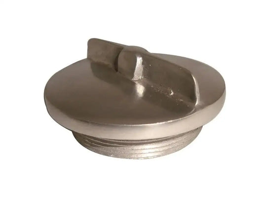 Chromed oil tank cap with domed top and textured rim