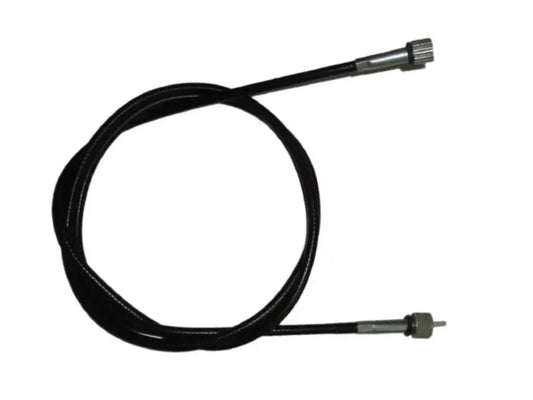 Speedometer cable with black braided sheath and metal end fittings