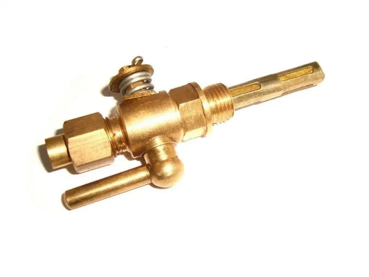 Brass fuel tank petcock valve with lever and threaded ends