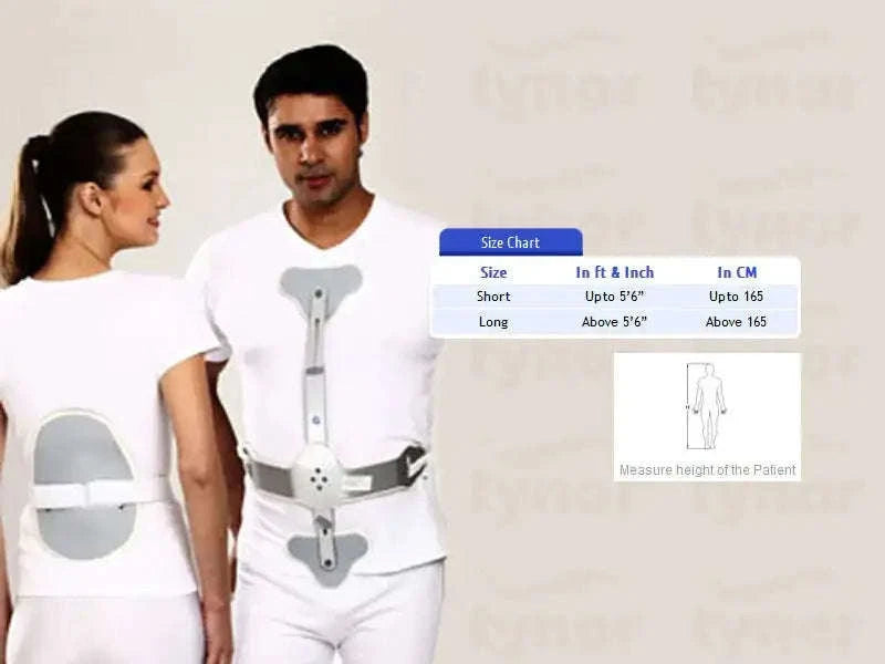 Lower spine hyper extension brace with gray back pad and adjustable straps, short size