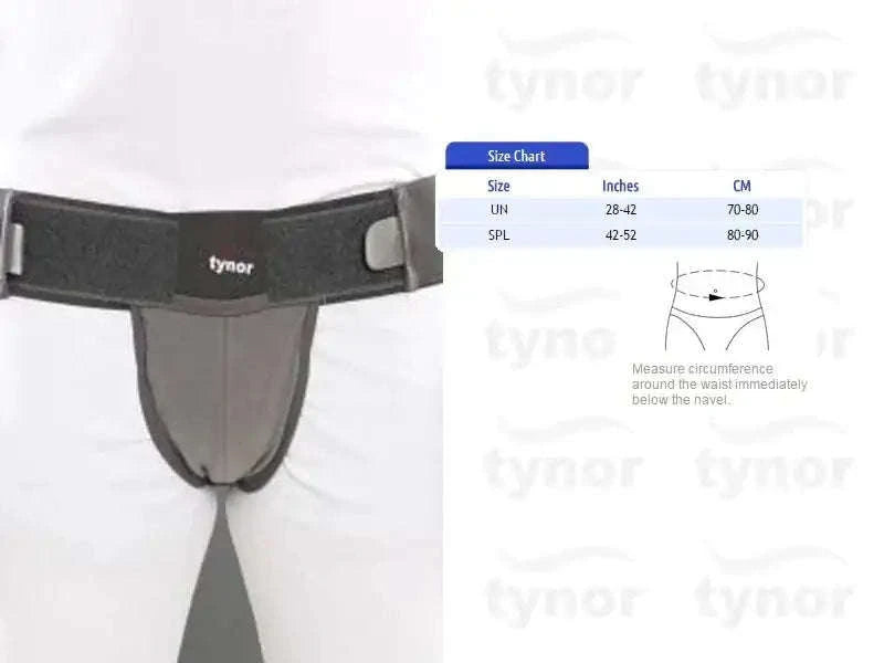 Tynor scrotal support belt with padded front pouch, adjustable strap