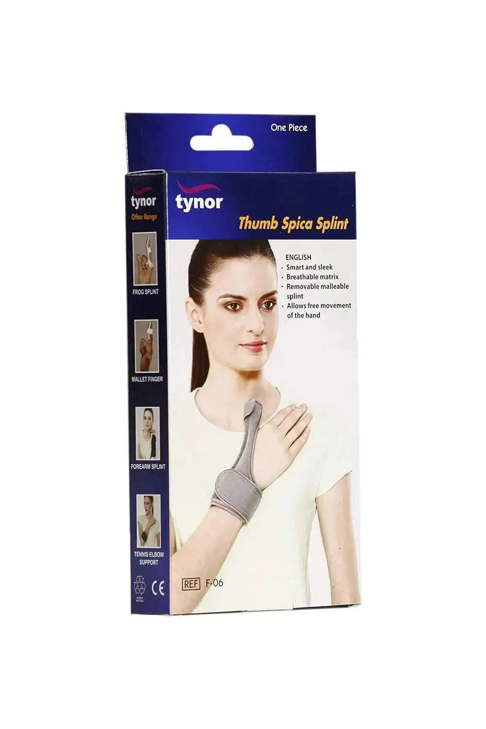Tynor thumb spica splint for thumb support, shown on a hand