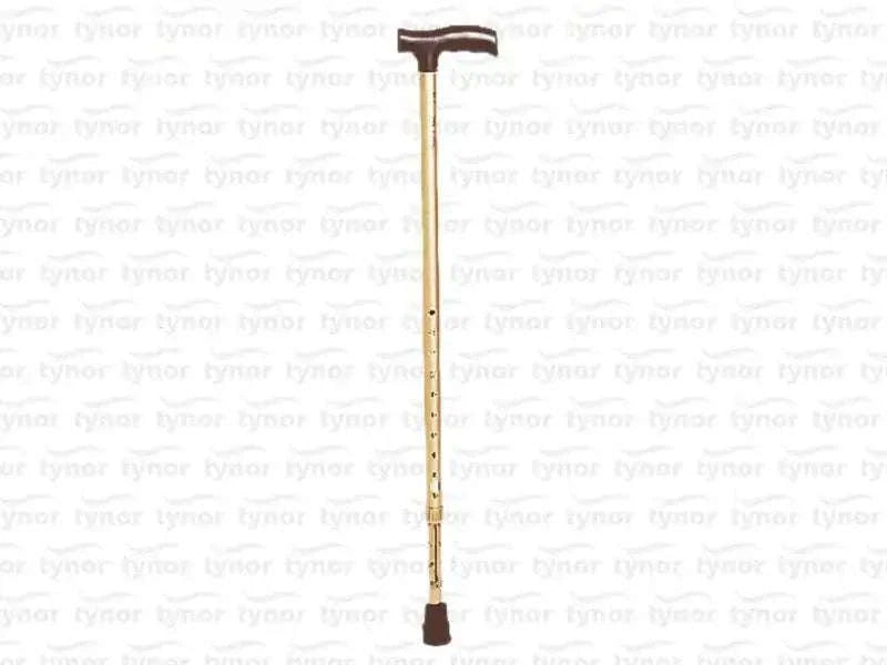 L-type walking stick with hand grip and wrist strap, metallic shaft