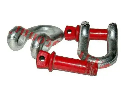 Tow hook recovery set with red straps and silver U-shaped hooks