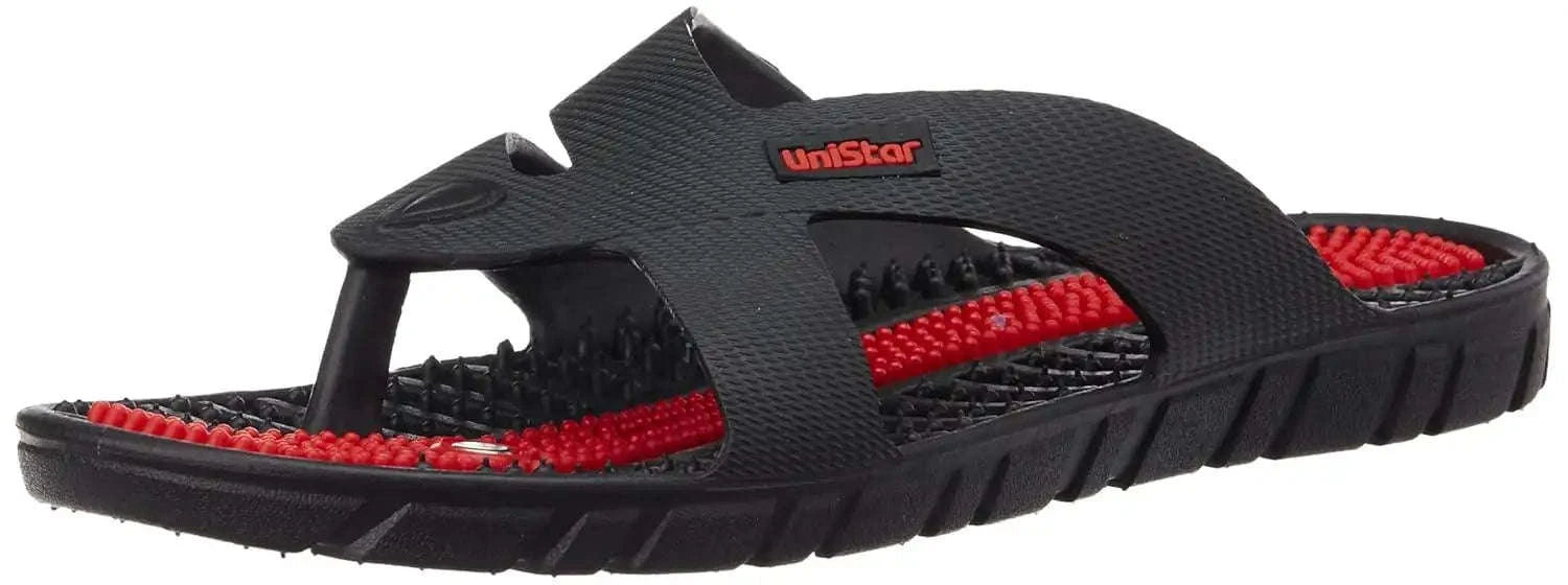 Unistar GH-03 unisex acupressure slippers in size 10, stylish black for foot comfort and wellness