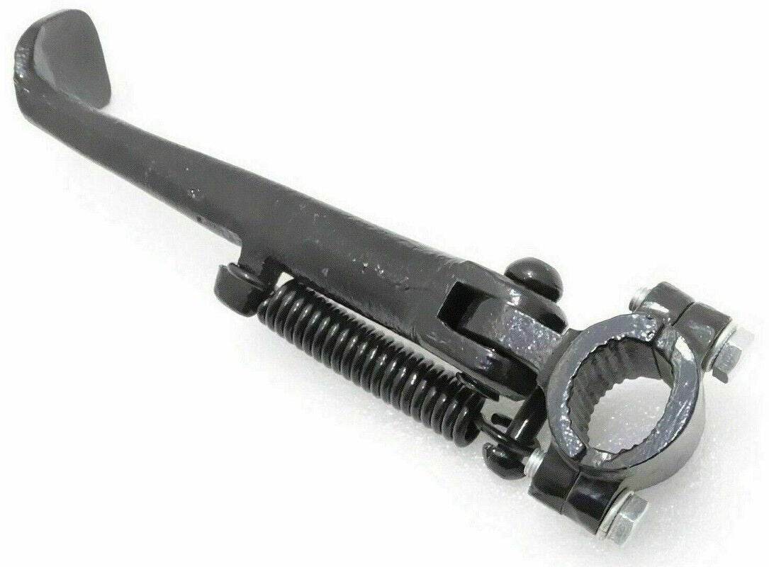 Universal black side stand with adjustable spring mechanism for motorcycles and scooters