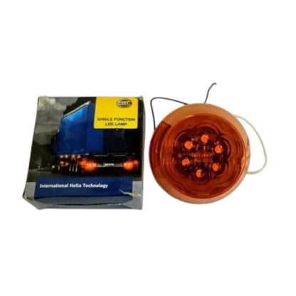 Universal orange LED marking lamp in round design, ideal for vehicles and safety marking