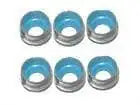 Set of 6 blue valve caps with chrome metal ring