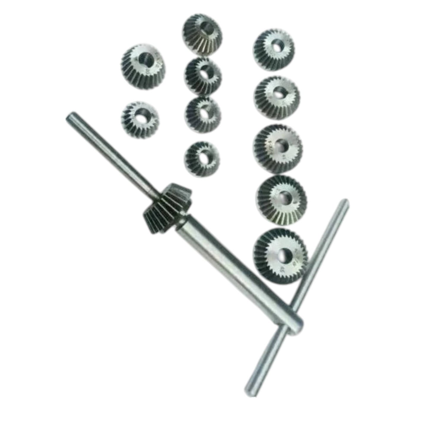 Valve seat face cutter set, carbon steel: serrated wheels and guide shafts