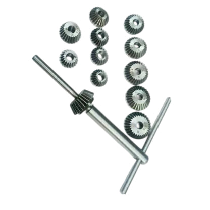 Valve seat face cutter set, carbon steel: serrated wheels and guide shafts