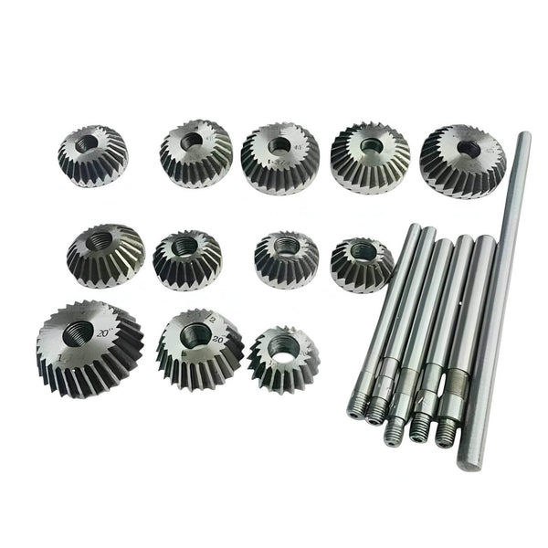 Valve seat cutter set with 15 steel cutters and 4 precision shafts for automotive engine maintenance