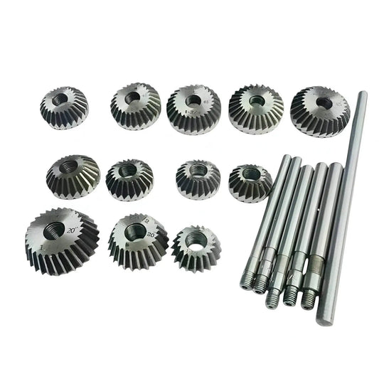 Valve seat cutter set with multiple steel cutting heads, sizes for precision valve seat machining