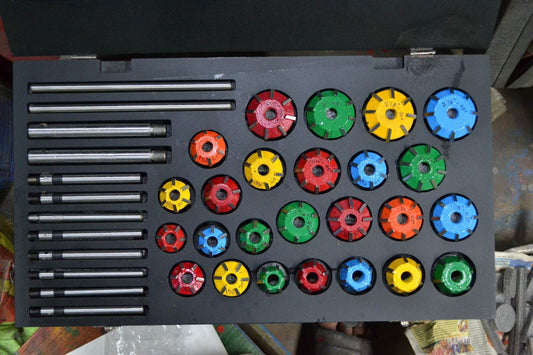37pcs VALVE SEAT CUTTER SET featuring colorful cutting tools and precision rods for engine maintenance