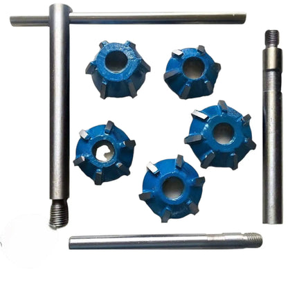 Carbide Tipped Valve Seat Cutter Tool Set with six cutting heads and precision steel handle for engine maintenance