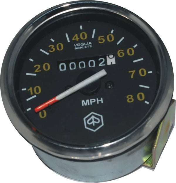 VESPA 0-80 MPH speedometer, black dial with white numbers and needle
