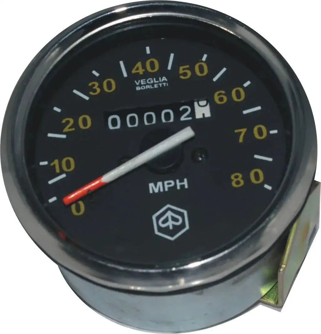 VESPA 0-80 MPH speedometer, black PX 150 dial with white numbers and needle