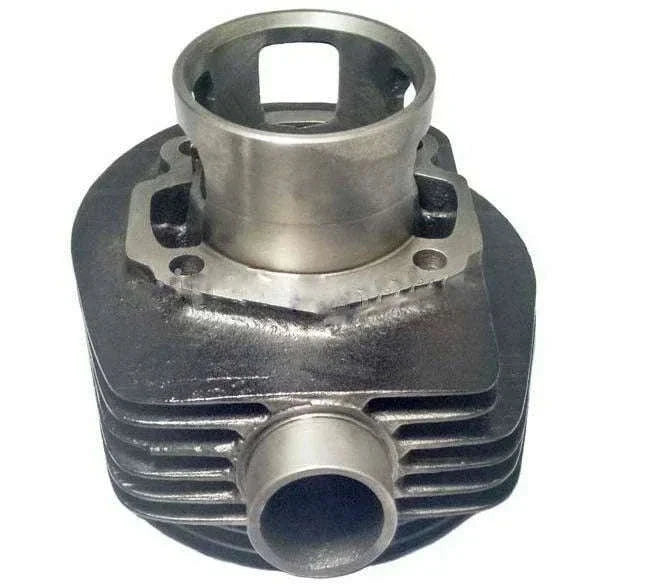 Metal cylinder with intake port and cooling fins, piston kit component