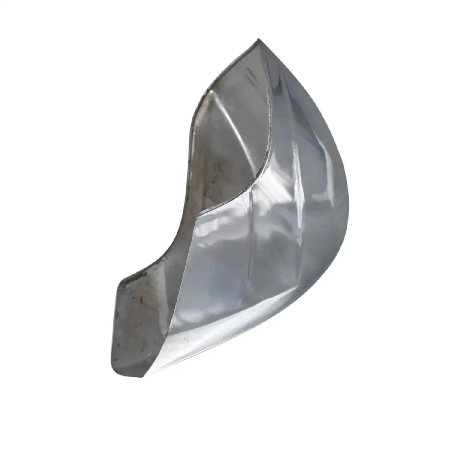 Front mudguard chrome-plated metal, curved shape with side cutout.