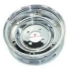 Chrome wheel rim center area with bolt pattern and polished circular finish
